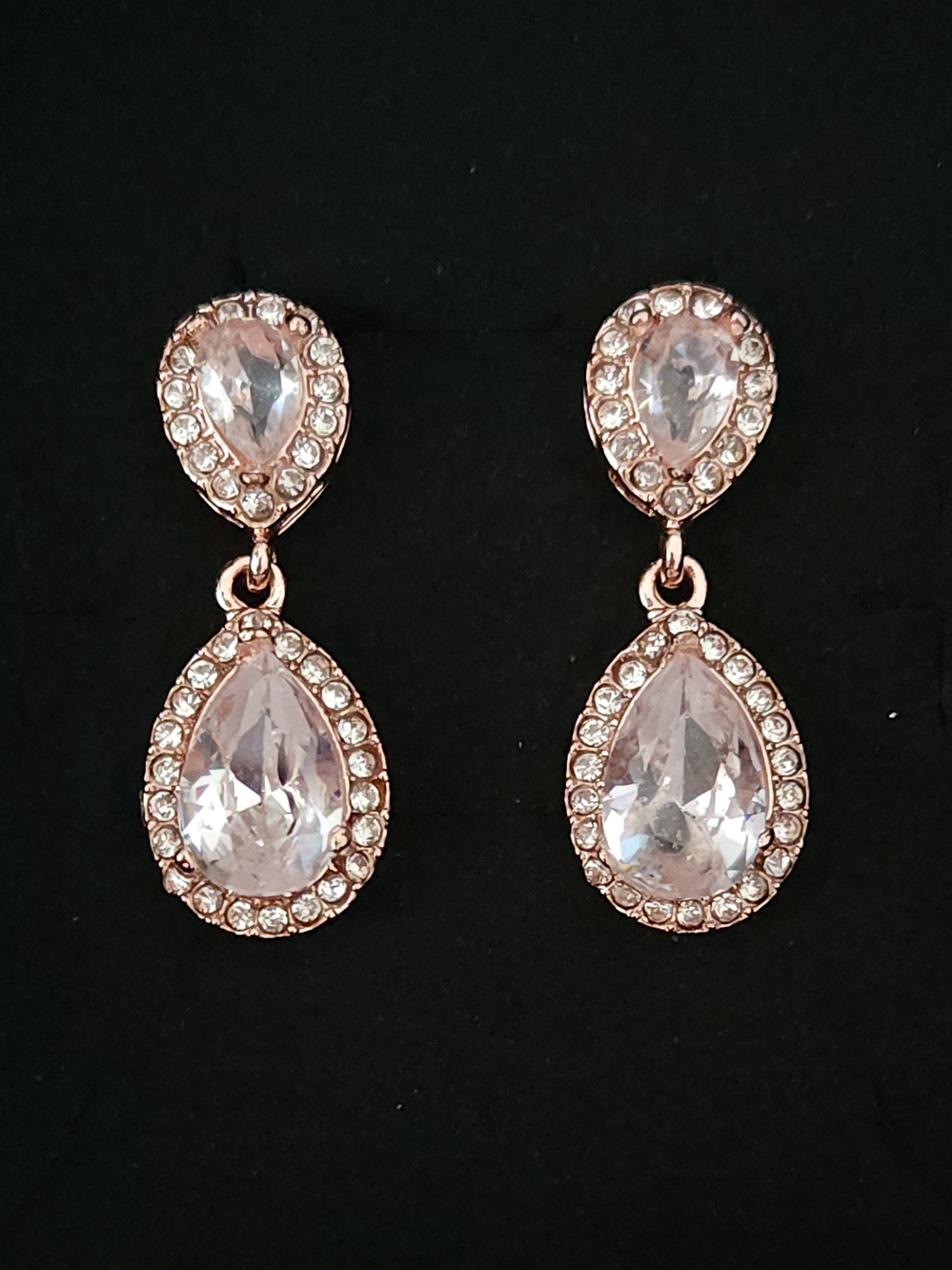 Rose Gold Teardrop Crystal Drop Earrings